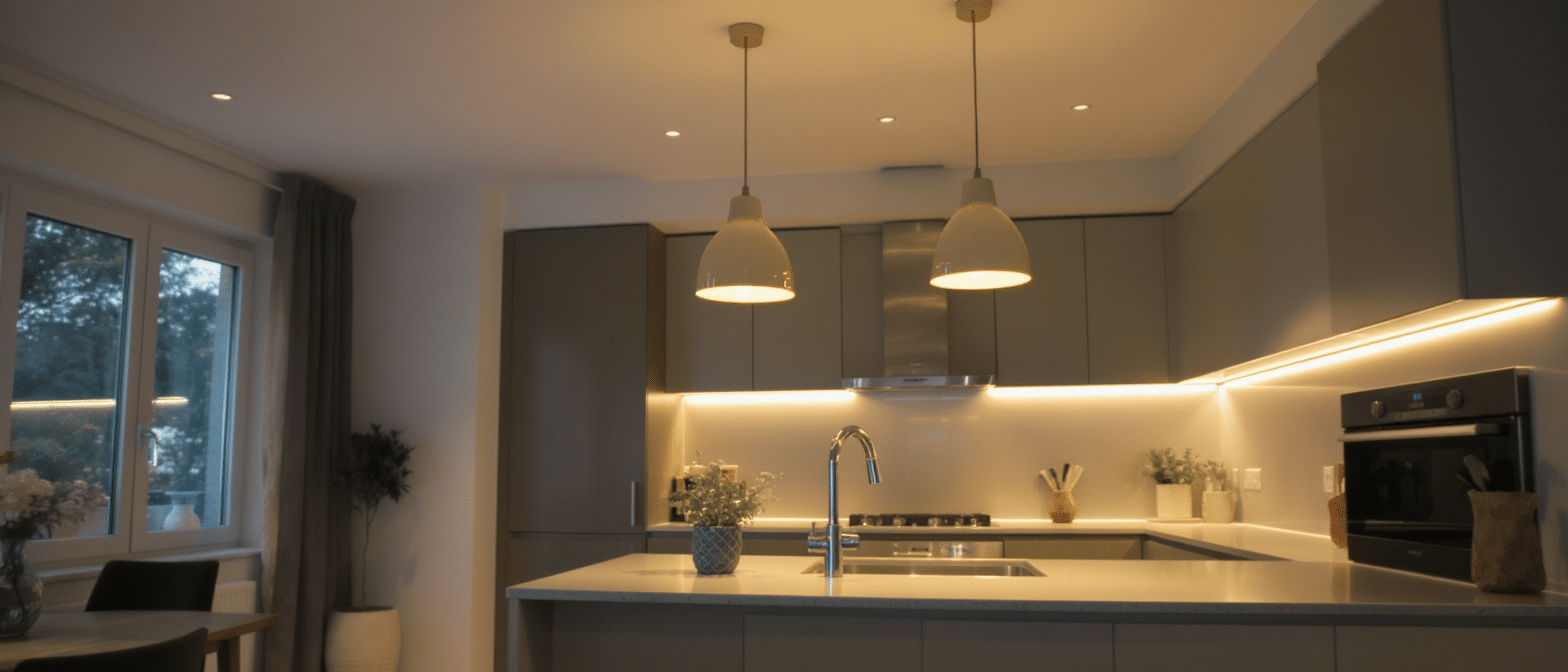 d&eacute;couvrez comment harmoniser l'&eacute;clairage fonctionnel et l'ambiance chaleureuse dans votre cuisine pour un espace &agrave; la fois pratique et convivial.