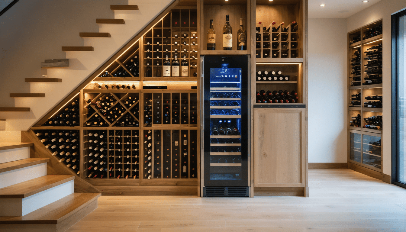 découvrez nos solutions d'aménagement et de régulation thermique pour créer une cave à vin pratique et efficace sous votre escalier.