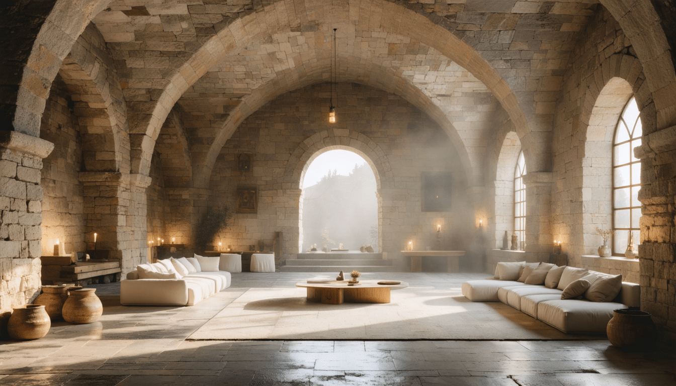 d&eacute;couvrez la transformation captivante d'une ancienne chapelle de monast&egrave;re en un int&eacute;rieur design &agrave; la fois &eacute;clatant et mystique, alliant histoire et modernit&eacute; avec &eacute;l&eacute;gance.