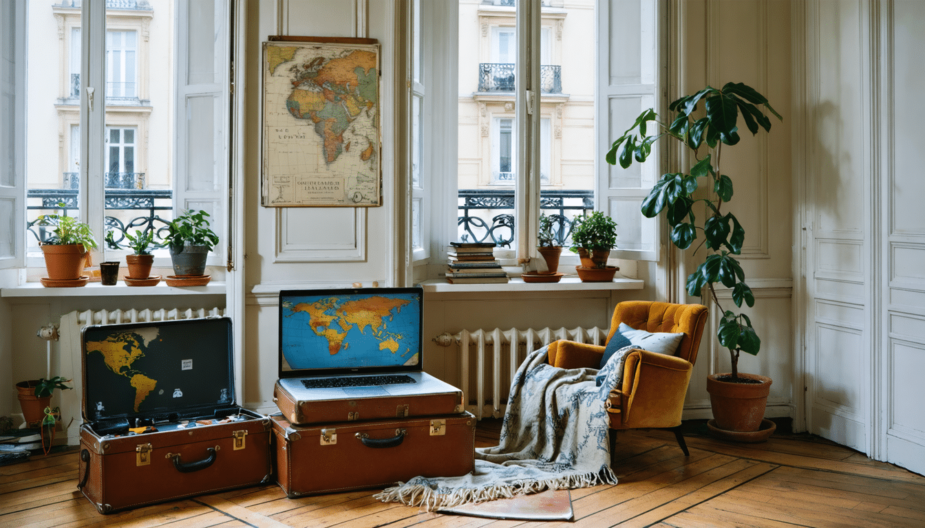 découvrez la transformation élégante d’un appartement haussmannien teinté d’une touche d’aventure, conçu pour une globe-trotteuse passionnée cherchant confort et style.