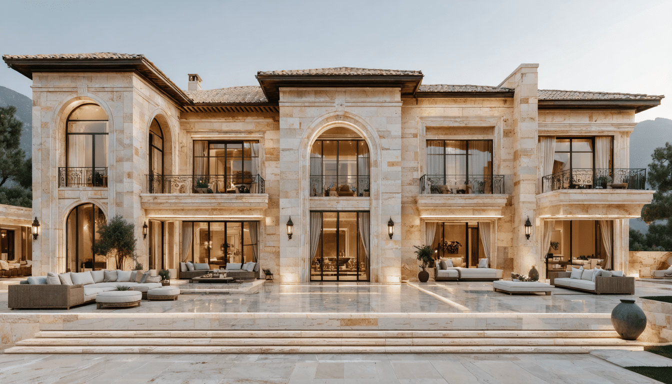 découvrez une villa ottomane exceptionnelle sublimée par le travertin raffiné et des teintes naturelles élégantes, alliant tradition et sophistication pour un cadre de vie unique.