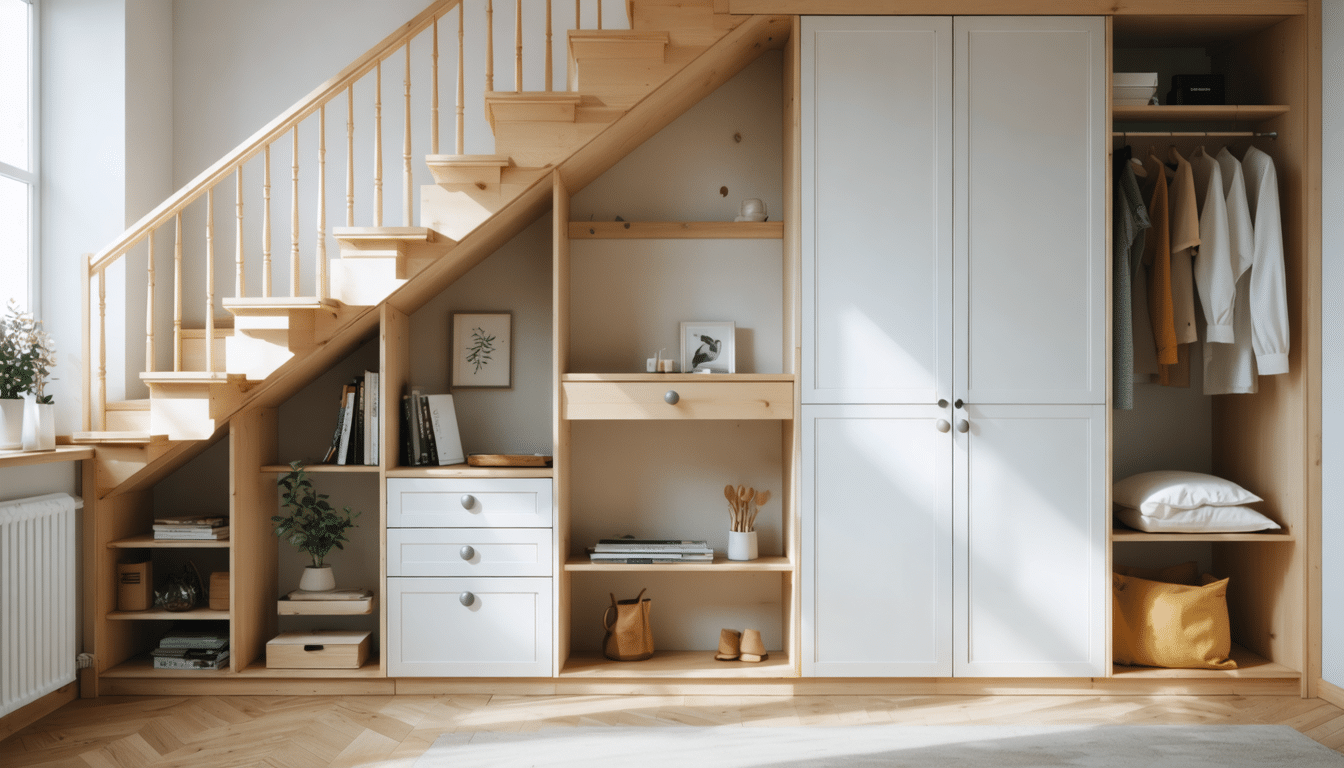 d&eacute;couvrez des meubles ing&eacute;nieux pour optimiser efficacement l'espace sous votre escalier, alliant design et fonctionnalit&eacute; pour un int&eacute;rieur bien organis&eacute;.