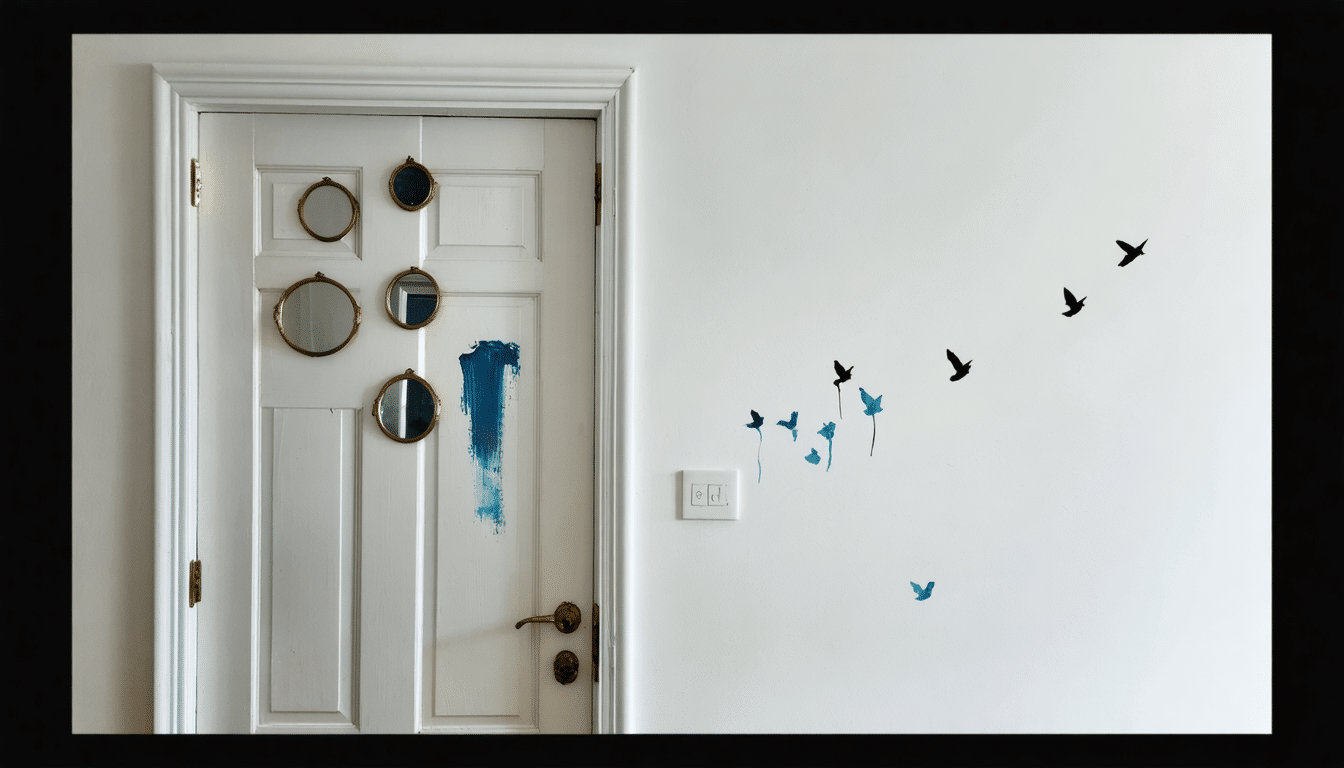 transformez une porte ordinaire en &eacute;l&eacute;ment d&eacute;co original avec trois petits miroirs et quelques coups de pinceau.